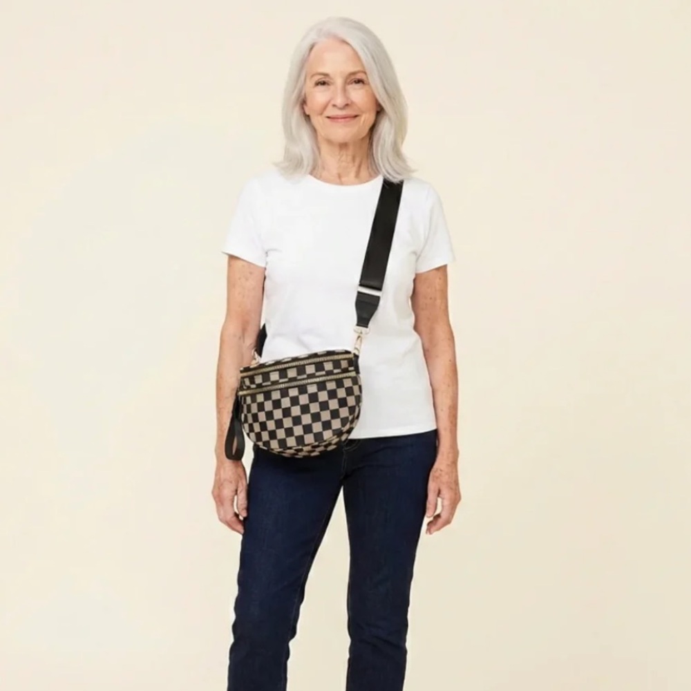 Maison Aurél The City Bag Black & Tan Checker Crossbody Bag NWT